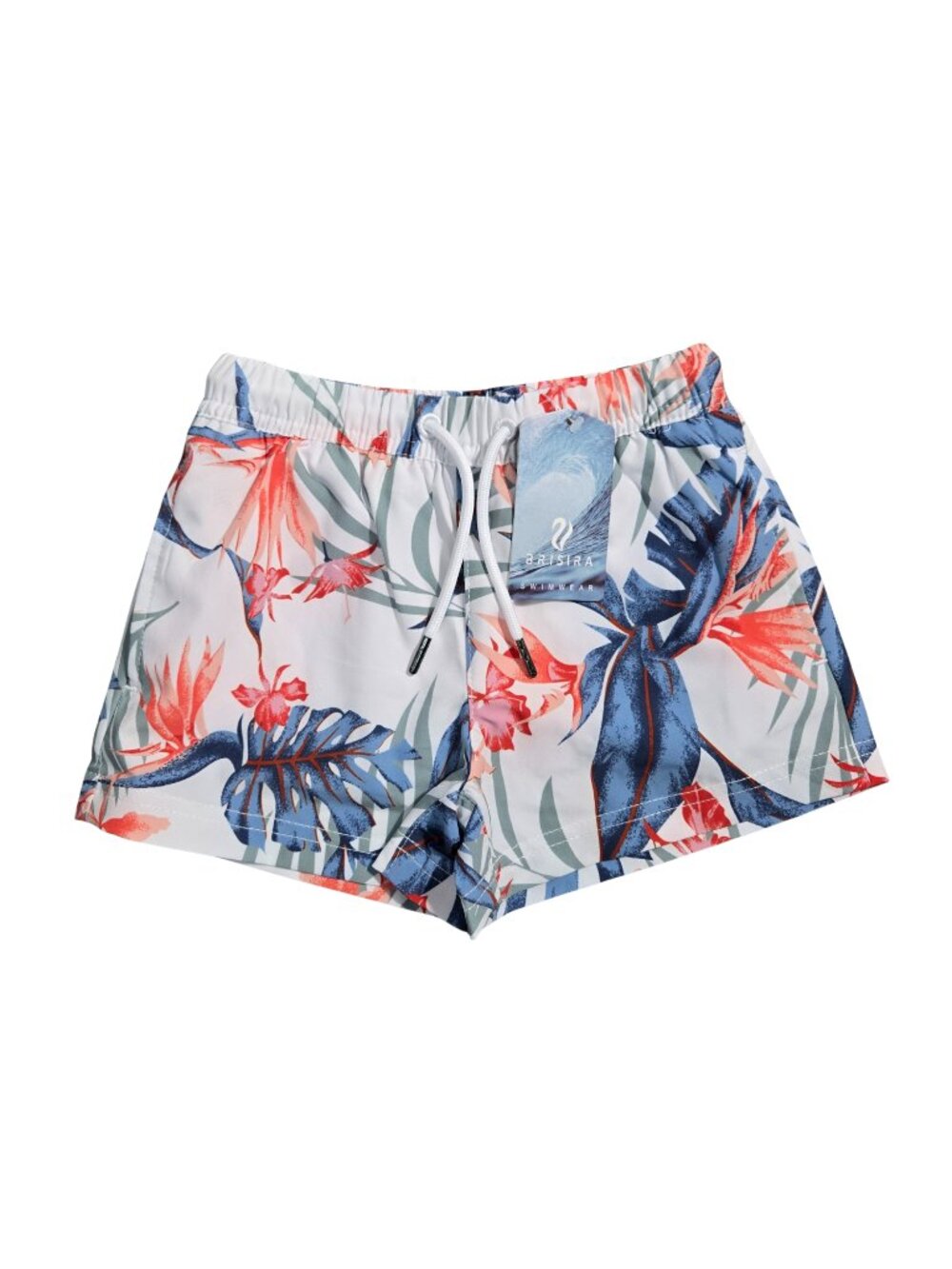 NWT Brisira White Tropical Bird of Paradise Floral Swim Shorts | 2T